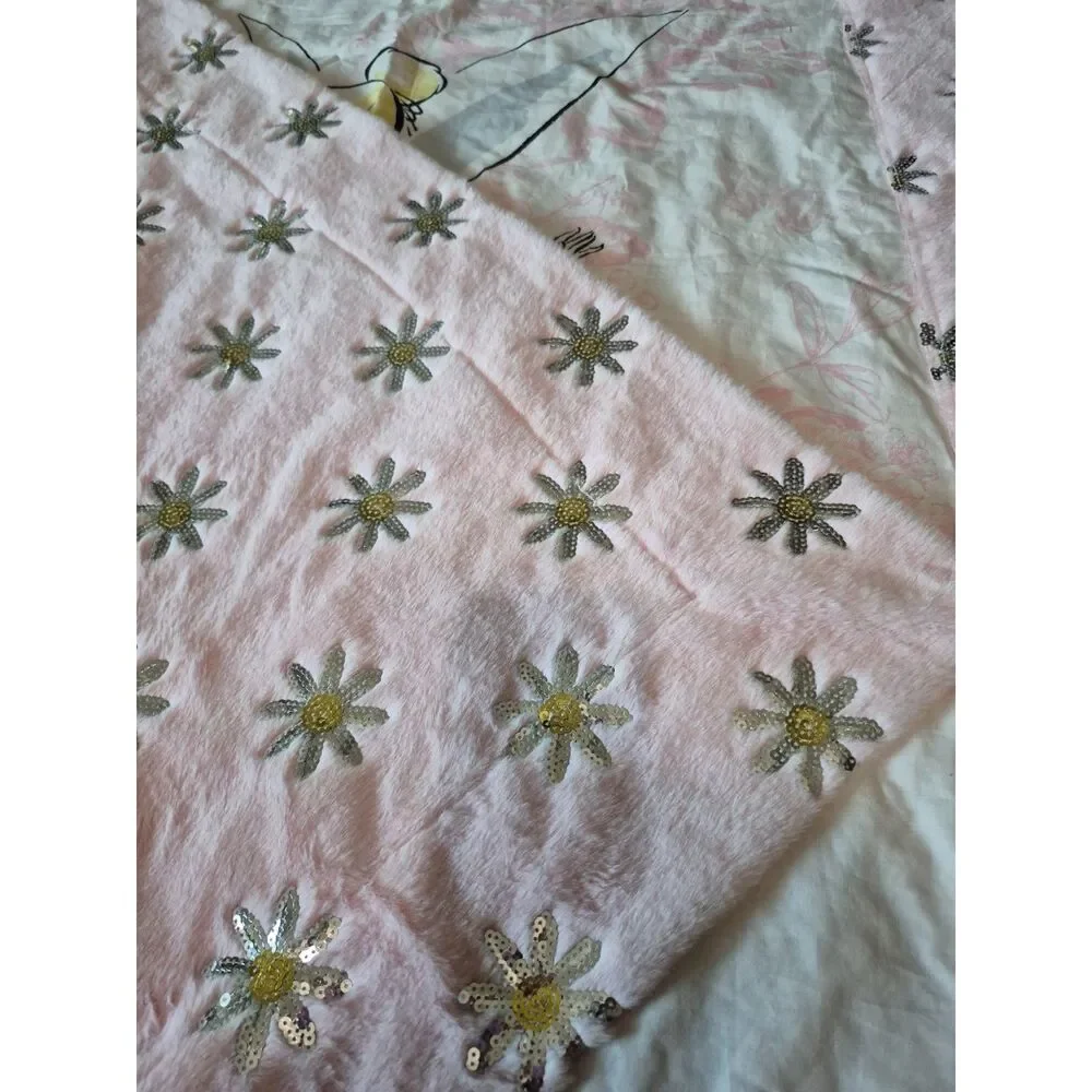Handmad Girls Crib Quilt w/ Pink Minky & Sequin Accents fairy blanket panel cute